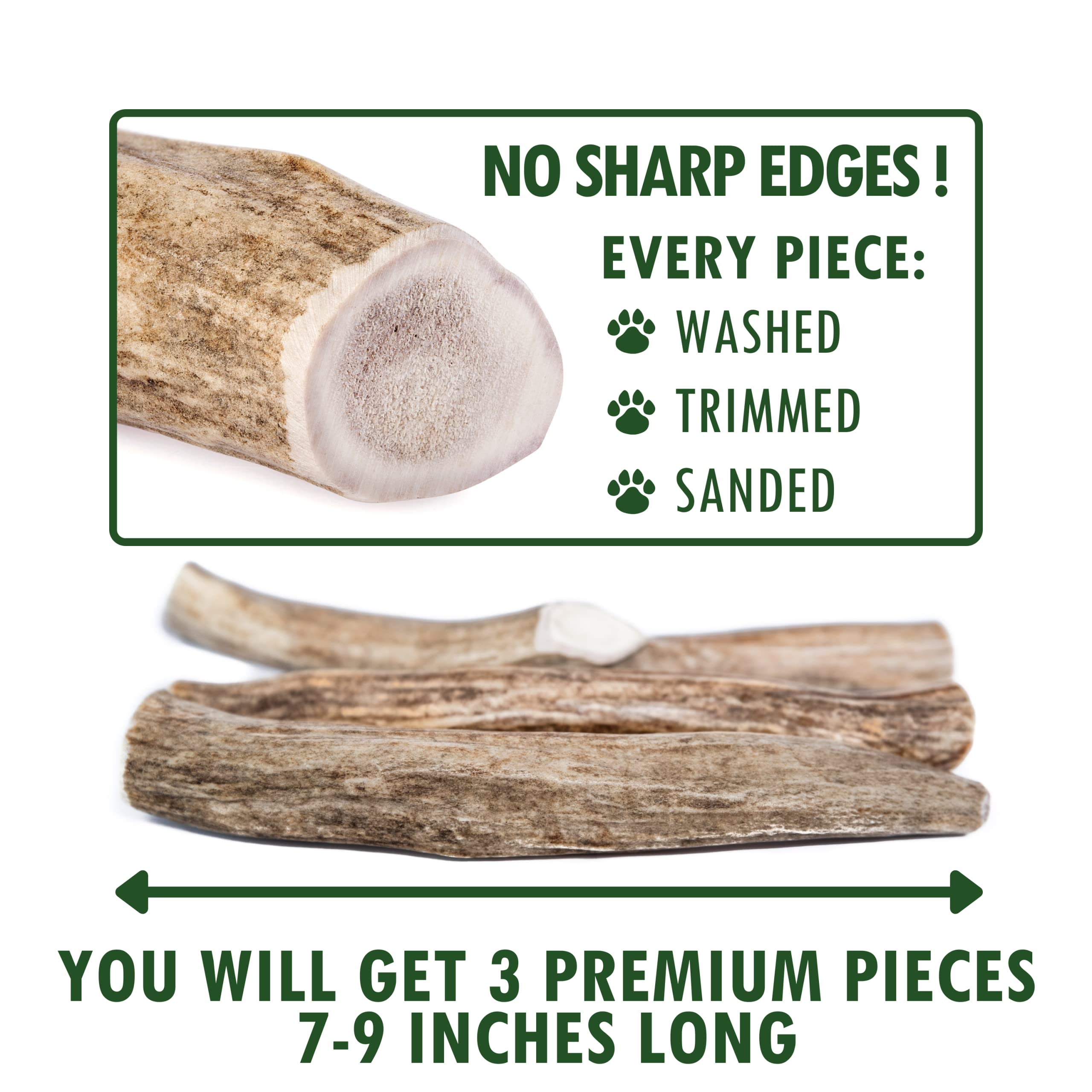 Wildeers Large Deer Antlers for Dogs - Premium Dog Antler Chews - Made in USA, Naturally Shed, Healthy Treat - Grade A, 7-9 in,
